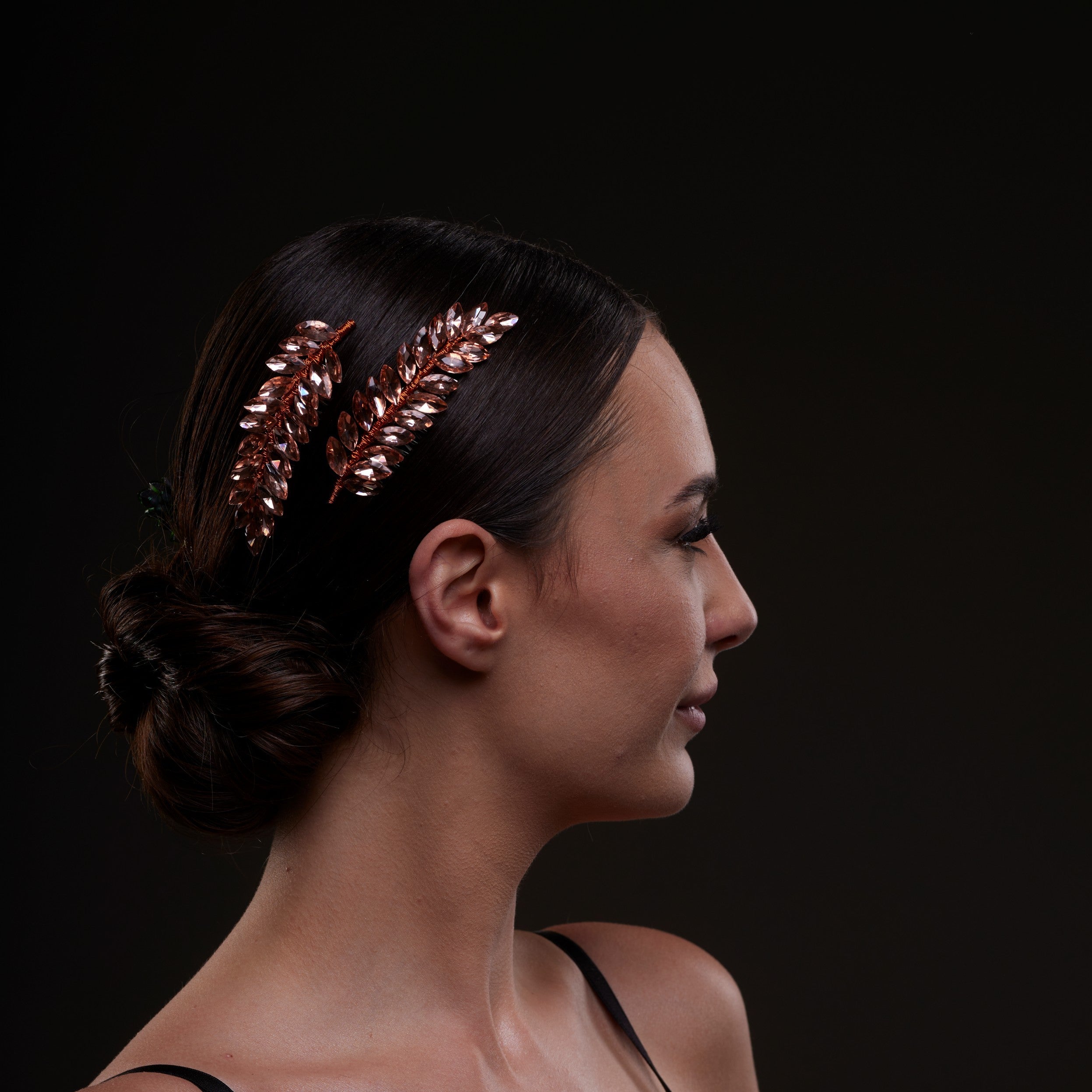 Rose Gold Crystal Leaf Hair Comb Set – Bridal Port, view 3