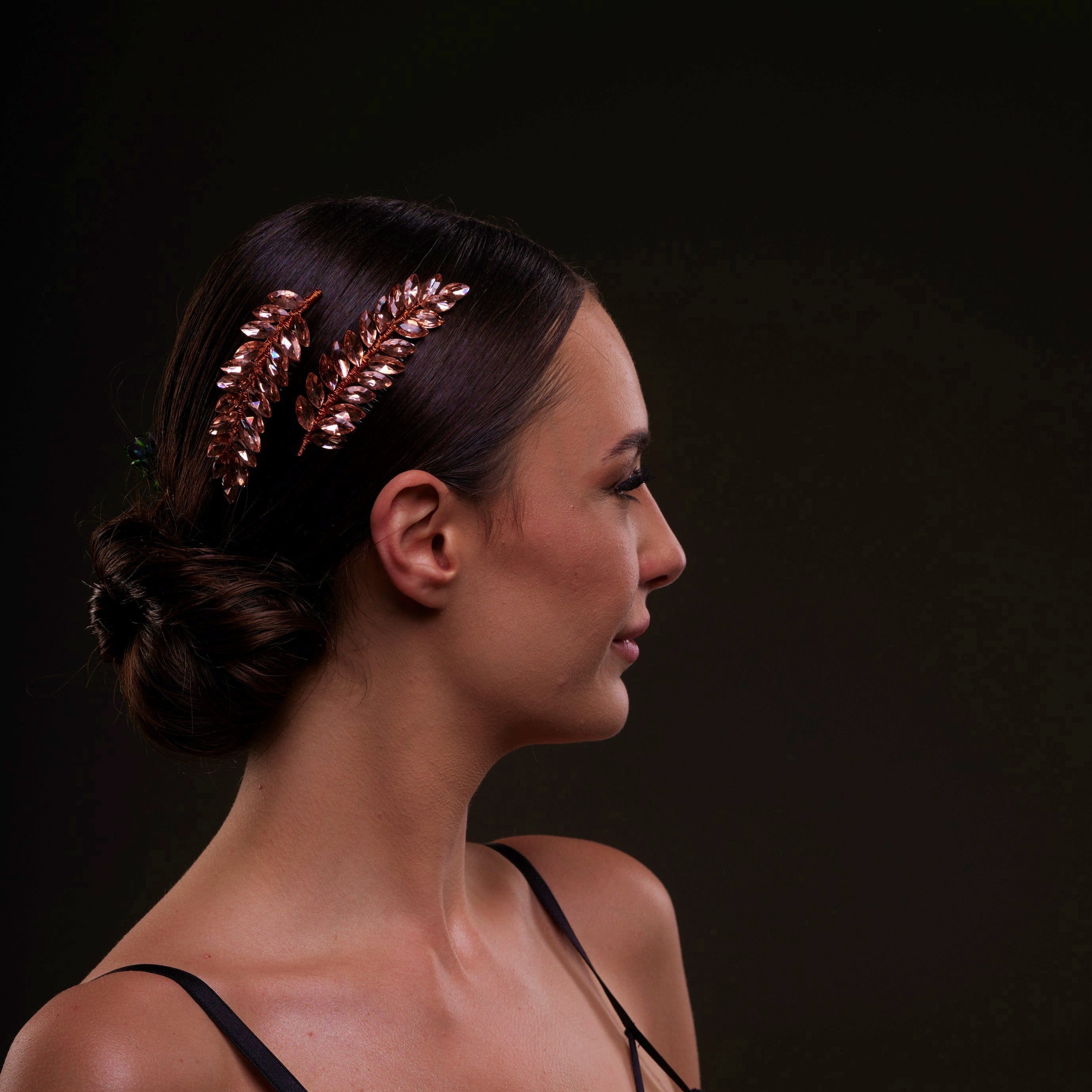 Rose Gold Crystal Leaf Hair Comb Set – Bridal Port, view 4