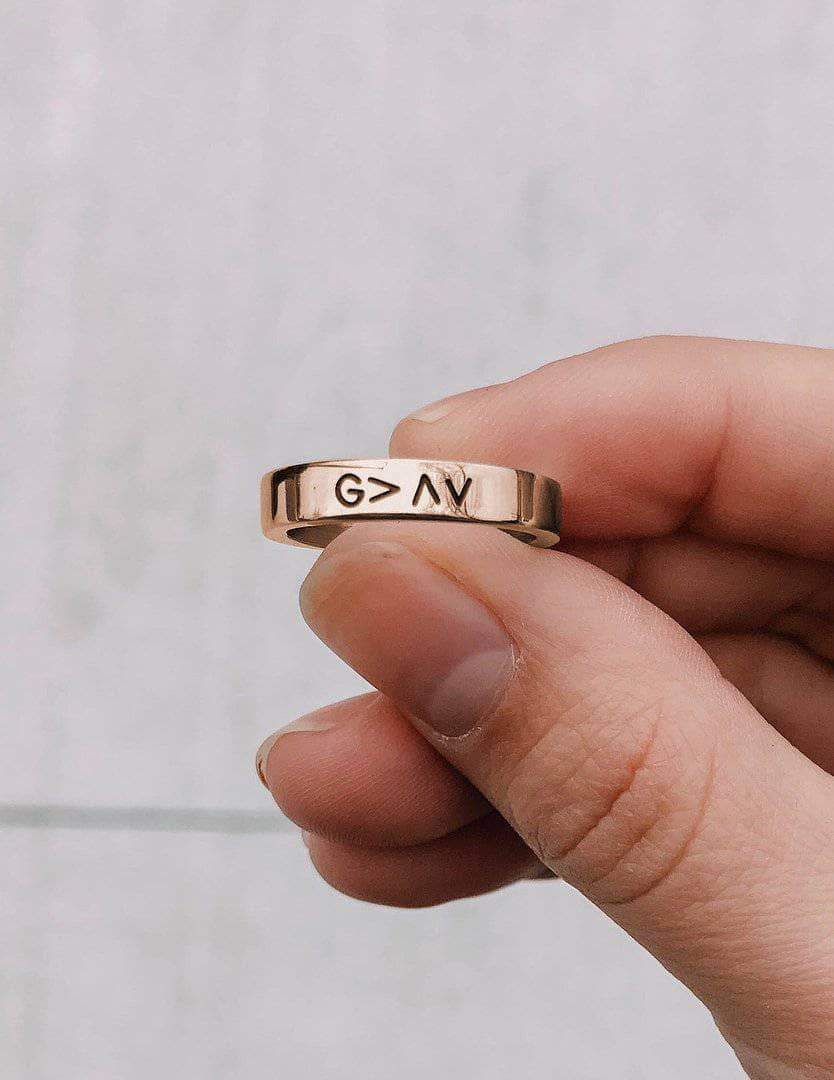 Elevated Faith Rose Gold Highs and Lows Ring — detail close-up
