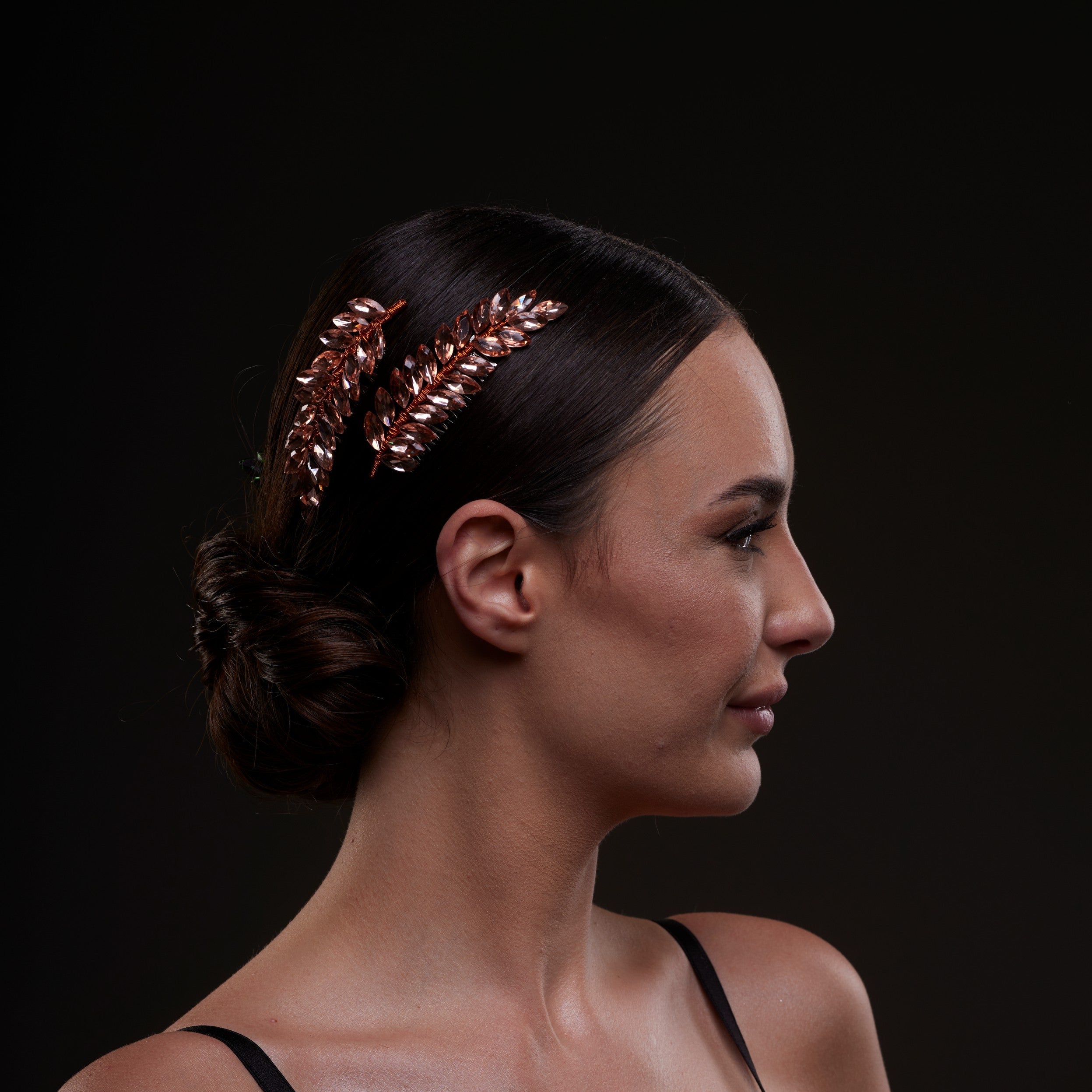 Rose Gold Crystal Leaf Hair Comb Set – Bridal Port, view 2