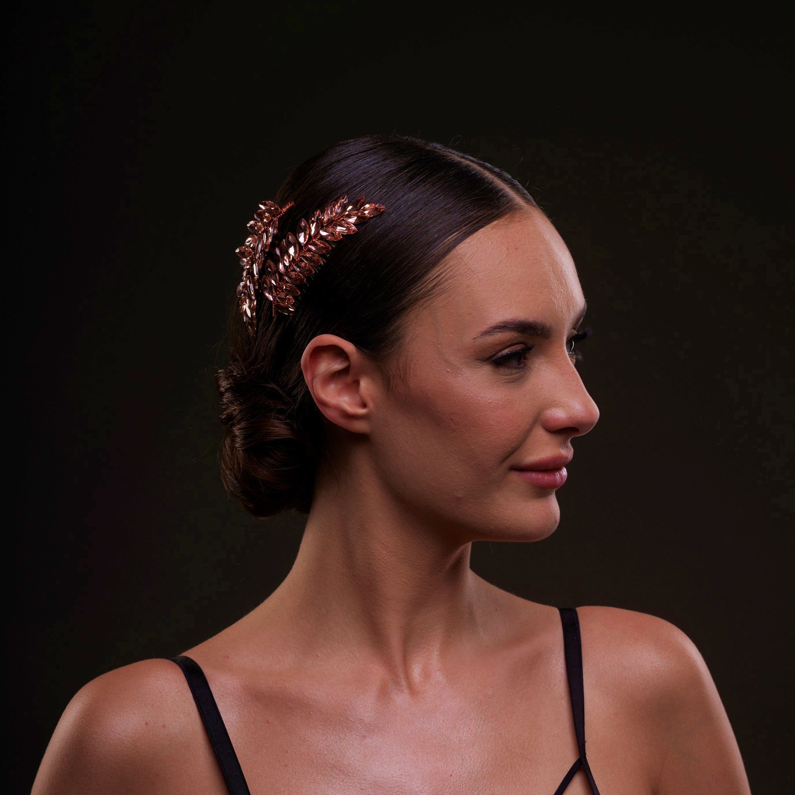 Rose Gold Crystal Leaf Hair Comb Set – Bridal Port, view 6