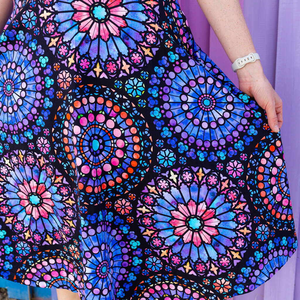 Princess Awesome & Boy Wonder Adult "Windows Upgrade" Stained Glass Skirt With Pockets — detail close-up