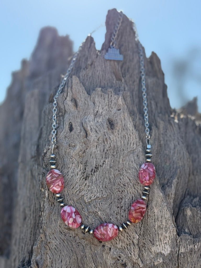 Wild Junkie Rosewood Mosaic Beaded Chain Necklace — side view