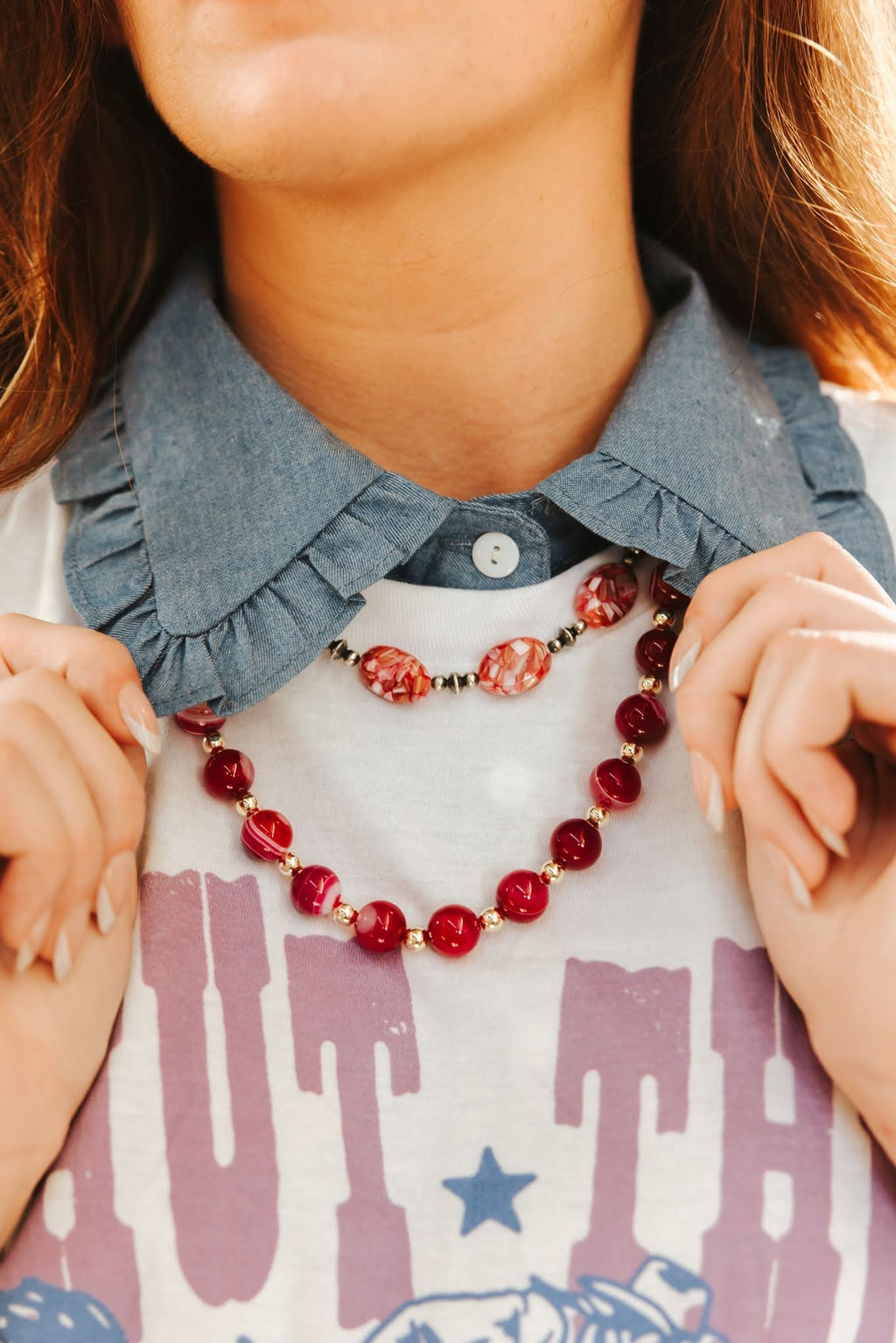 Wild Junkie Rosewood Mosaic Beaded Chain Necklace — lifestyle context