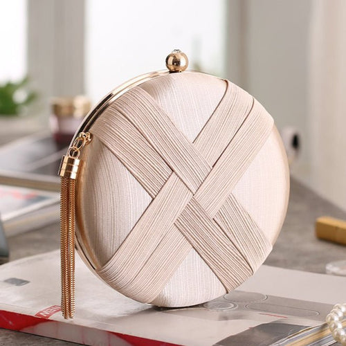 Round Evening Clutch Handbag with Braided Accent (MAC287)