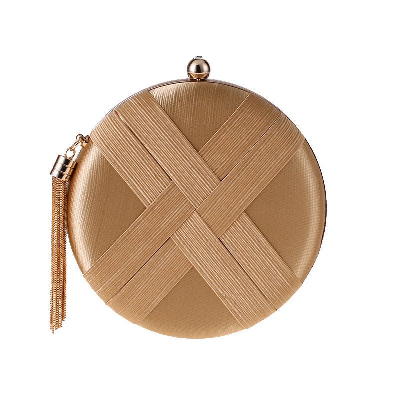 Mariam's Collection Round Evening Clutch Handbag with Braided Accent (MAC287) — Mariam's Collection branding close-up