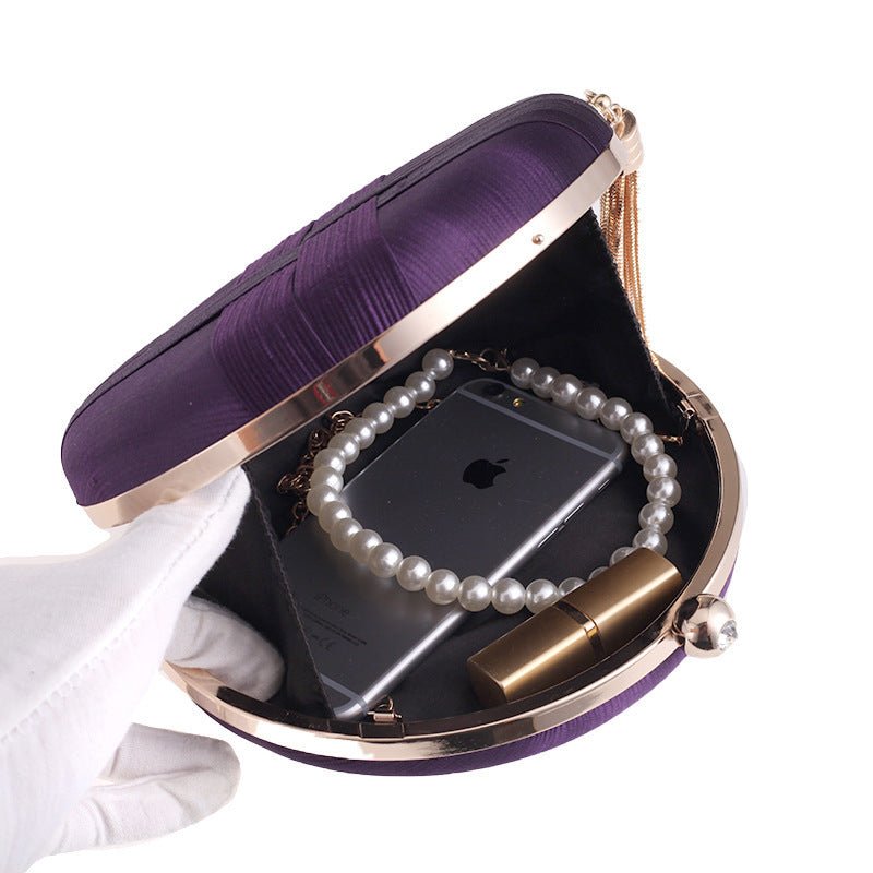 Mariam's Collection Round Evening Clutch Handbag with Braided Accent (MAC287) — flat-lay composition