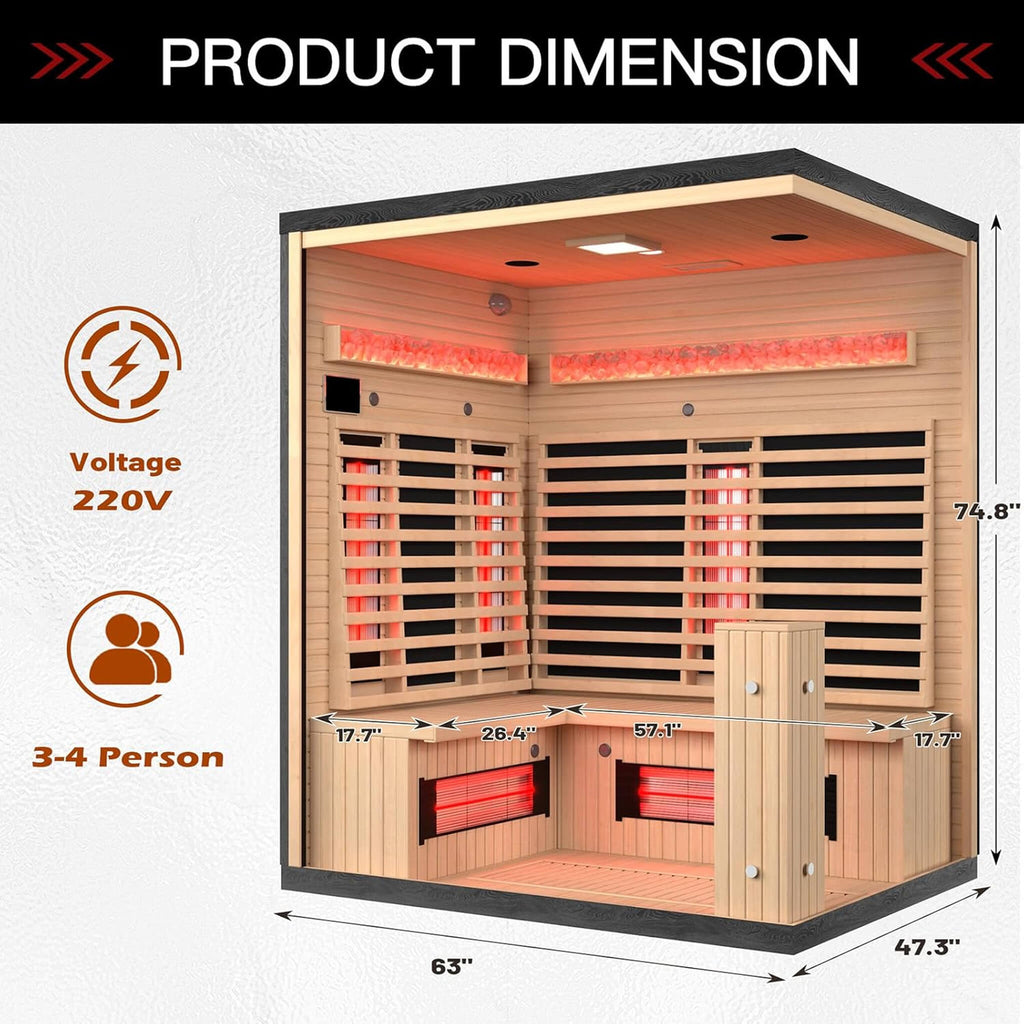 Rövia Ember 4-Person Full-Spectrum Infrared Sauna With Himalayan Salt Panels [Made-To-Order] (SAK80537) – SAKSBY WHOLESALE, v