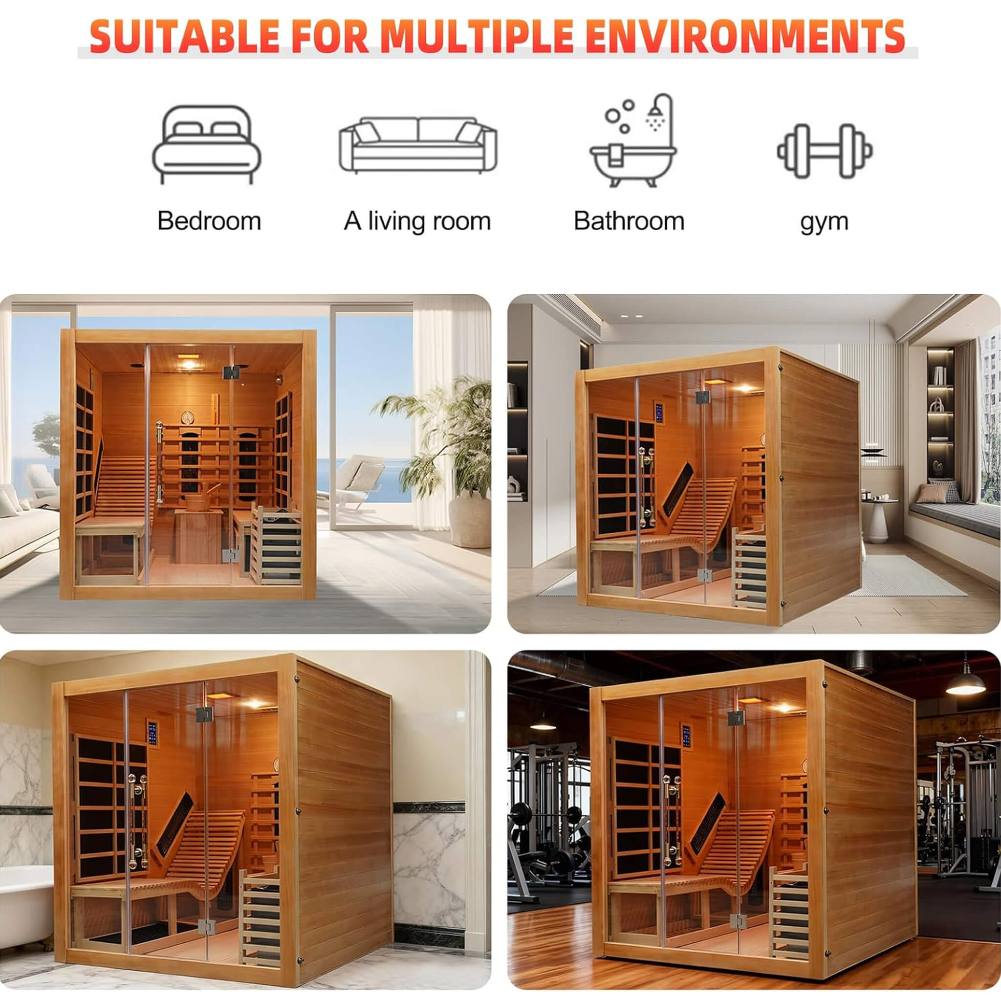 Rövia Oasis 3-Person Indoor Hybrid Sauna Room With Built-In Lounge Chair [Made-To-Order] (SAK35182) – SAKSBY WHOLESALE, view 