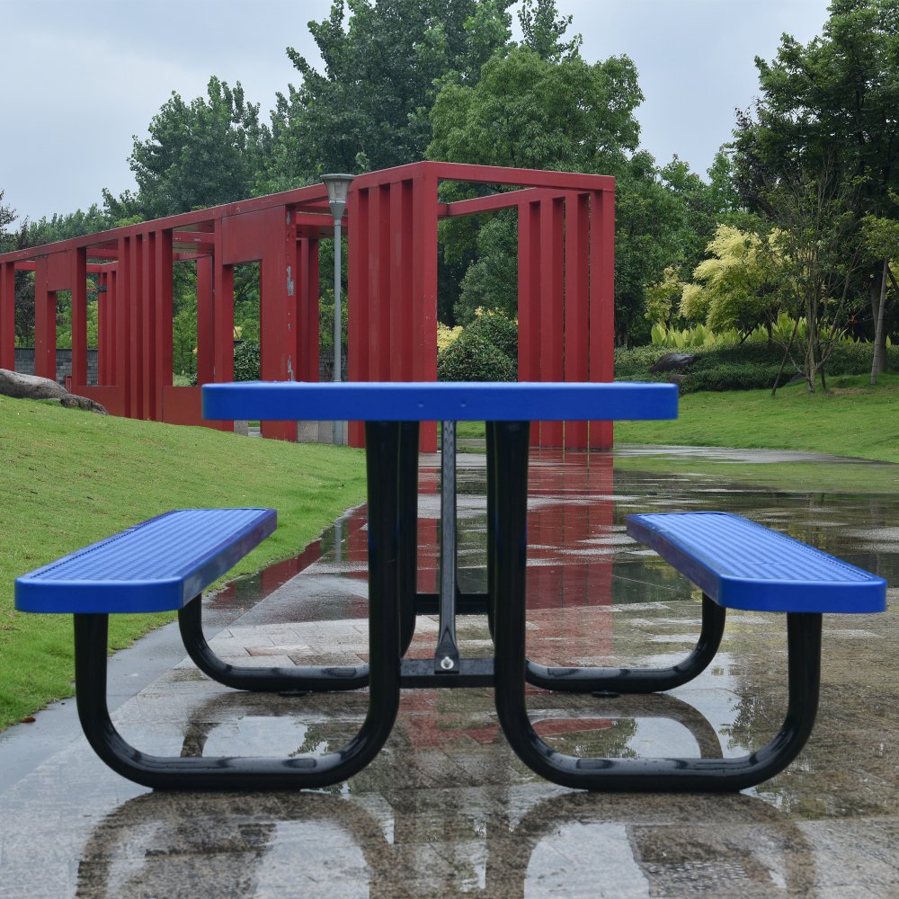 Large 46-Inch Stylish Square Steel Picnic Table W/ Thermoplastic Coating & Umbrella Hole (SAK90547) – SAKSBY WHOLESALE, view 