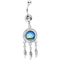 BodyCandy Clear Gem Aqua Mermaid Scale Feather Dreamcatcher Dangle Belly Ring — main product shot