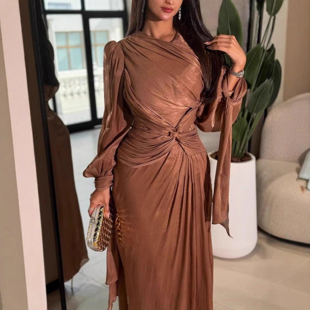 Ruched Ribbon Shimmer Evening Dress(MS264)
