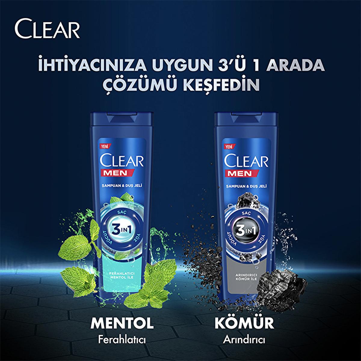 Clear Men 3-in-1 Menthol Refreshing Shampoo, Shower & Face Wash: Combat Dandruff, Cleanse & Invigorate - All In One.