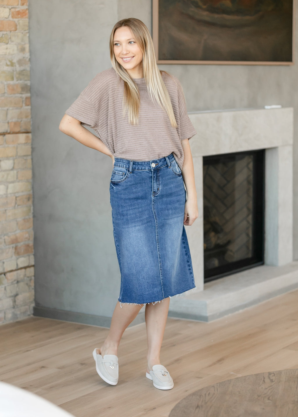 Inherit Co. Rylin Raw Hem Midi Skirt - FINAL SALE — comparison shot
