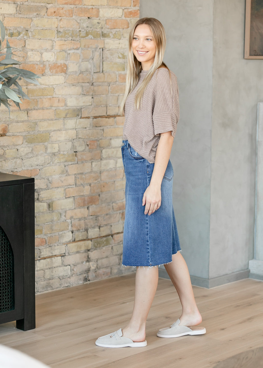 Inherit Co. Rylin Raw Hem Midi Skirt - FINAL SALE — in-use photo
