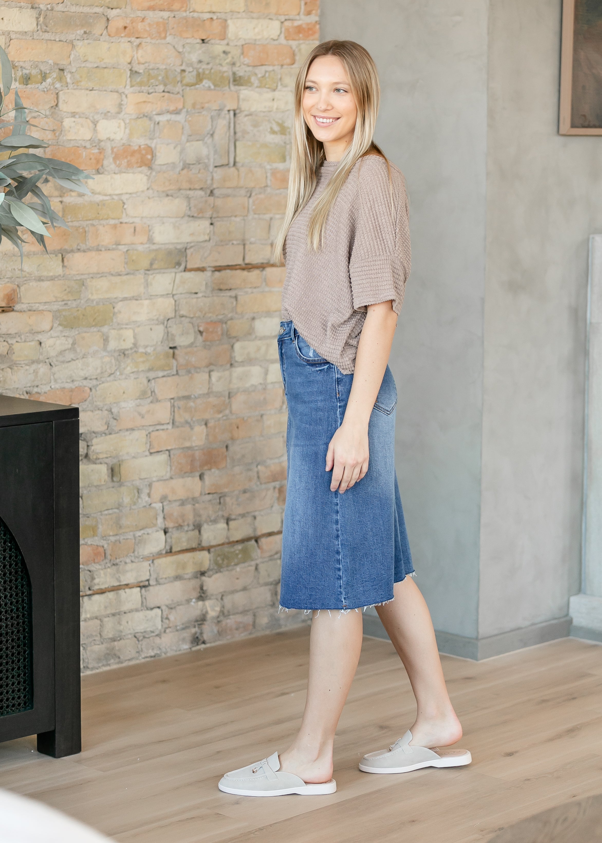 Inherit Co. Rylin Raw Hem Midi Skirt - FINAL SALE — in-use photo