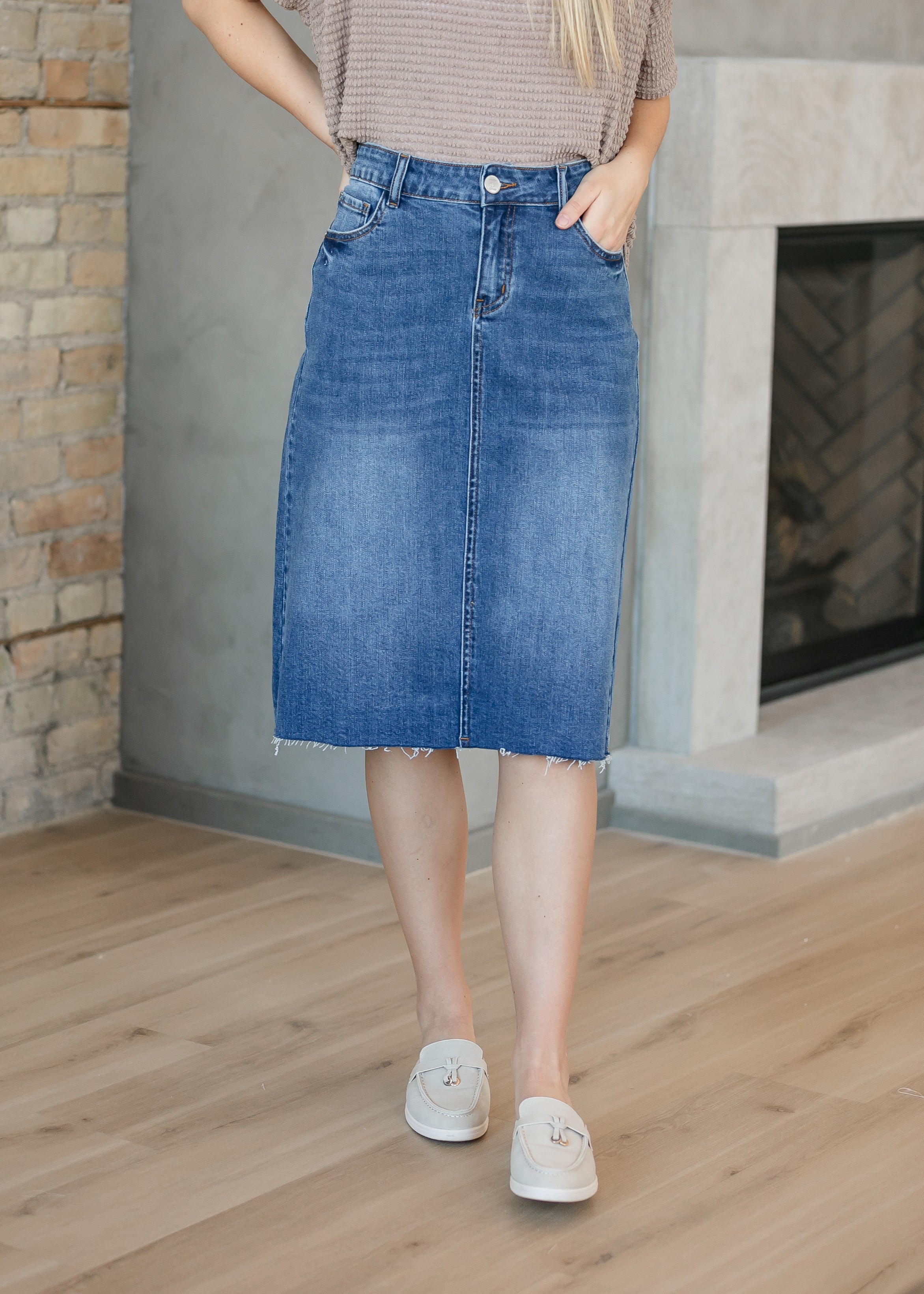 Inherit Co. Rylin Raw Hem Midi Skirt - FINAL SALE — alternative angle