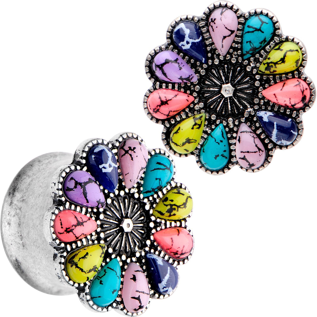 BodyCandy Southwestern Pinwheel Flower Double Flare Plug Set Set 2G to 22mm — packaging