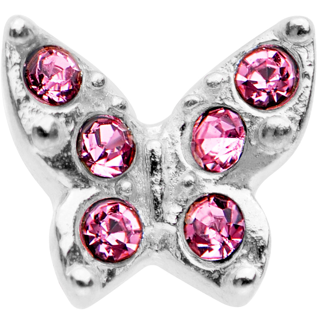 BodyCandy 16G Pink Gem Silver Tone Butterfly Tragus Cartilage Earring — Pink detail