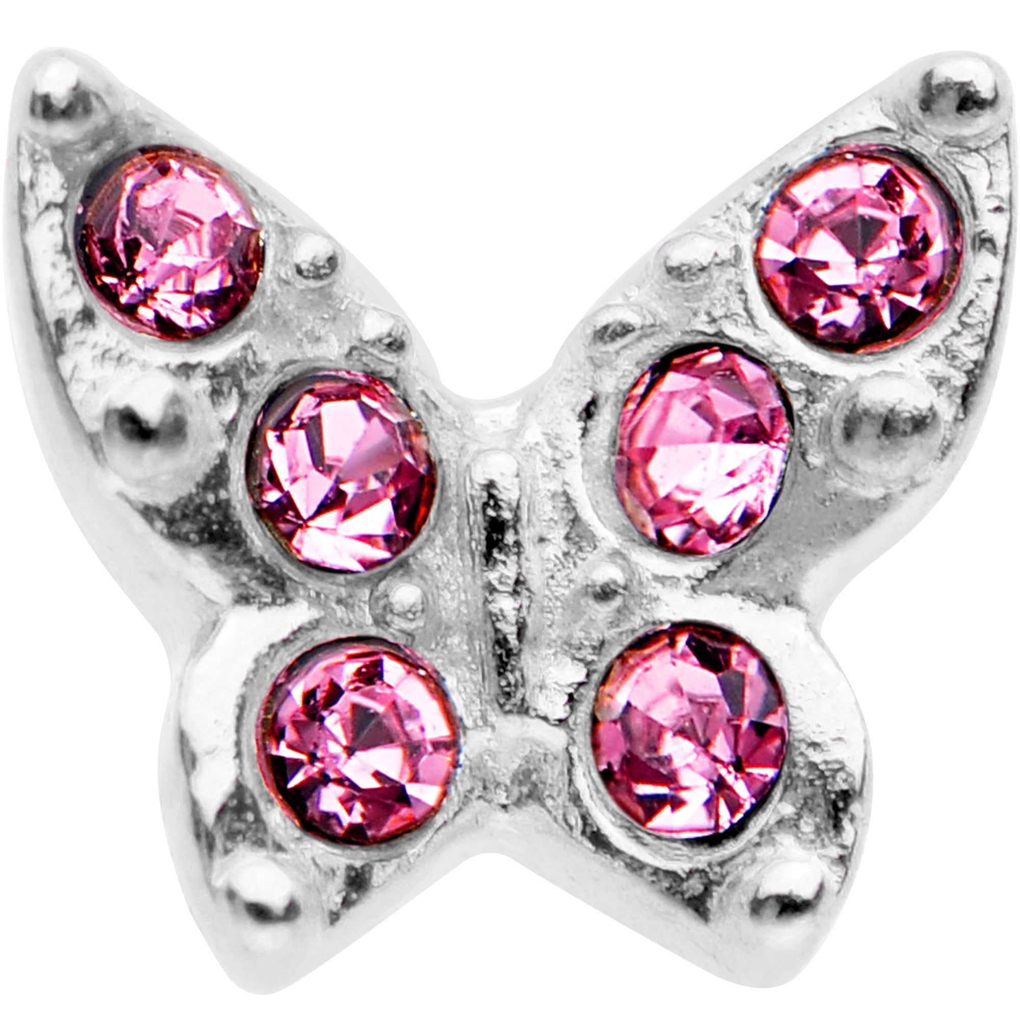 BodyCandy 16G Pink Gem Silver Tone Butterfly Tragus Cartilage Earring — Pink detail