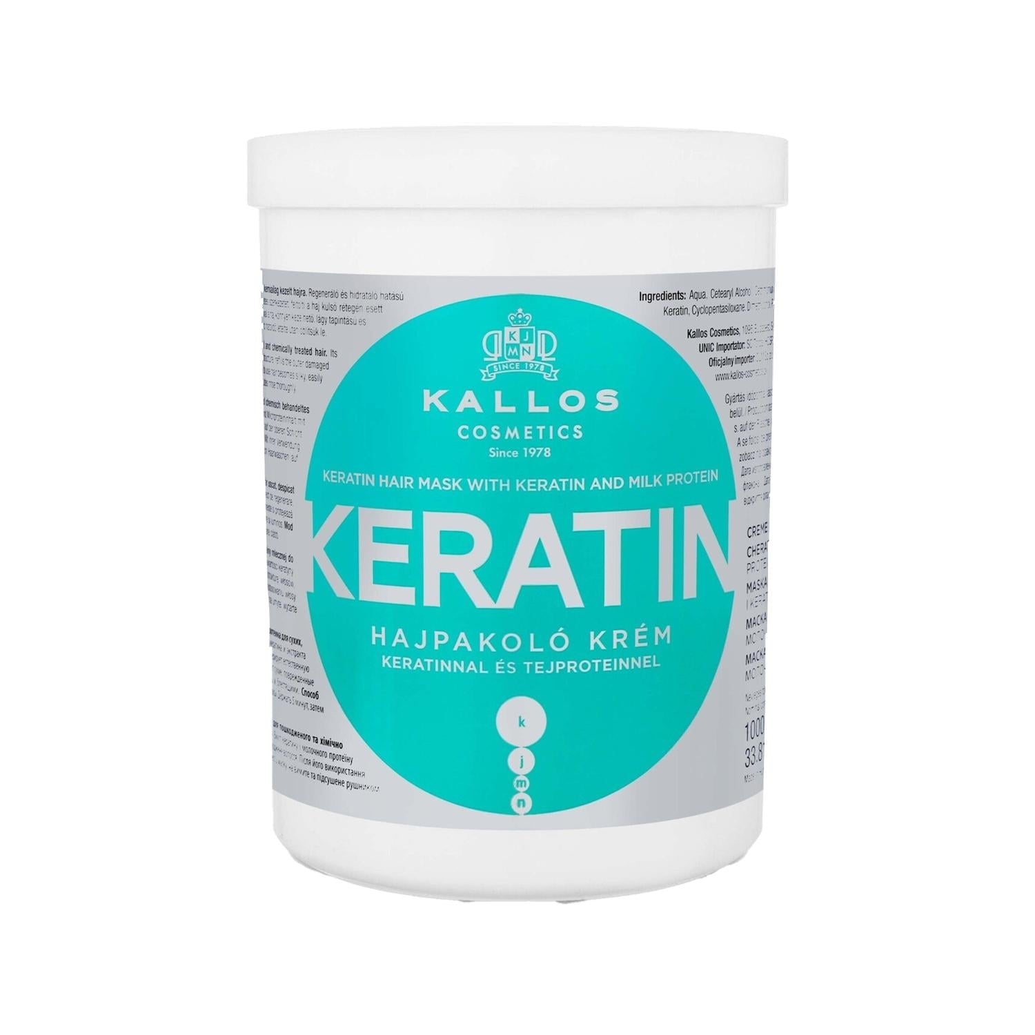 Kallos Cosmetics Keratin Hair Mask for Damaged & Chemically Treated Hair, 33.81 fl oz