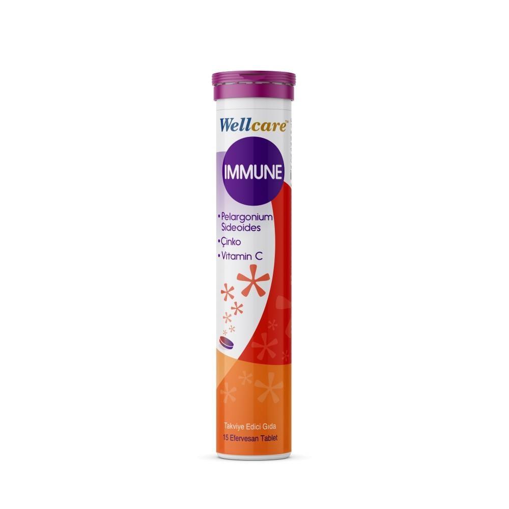 Wellcare Immune Support Effervescent Tablets - Vitamin C, Zinc, Pelargonium Sidoides Supplement for Adults & Children