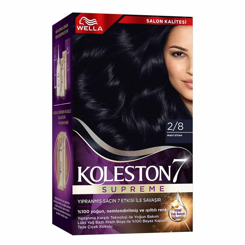 Wella Koleston Supreme Blue Black Hair Dye 2/8: Intense Color, Gray Coverage & Conditioning - At-Home Permanent Hair Color Kit