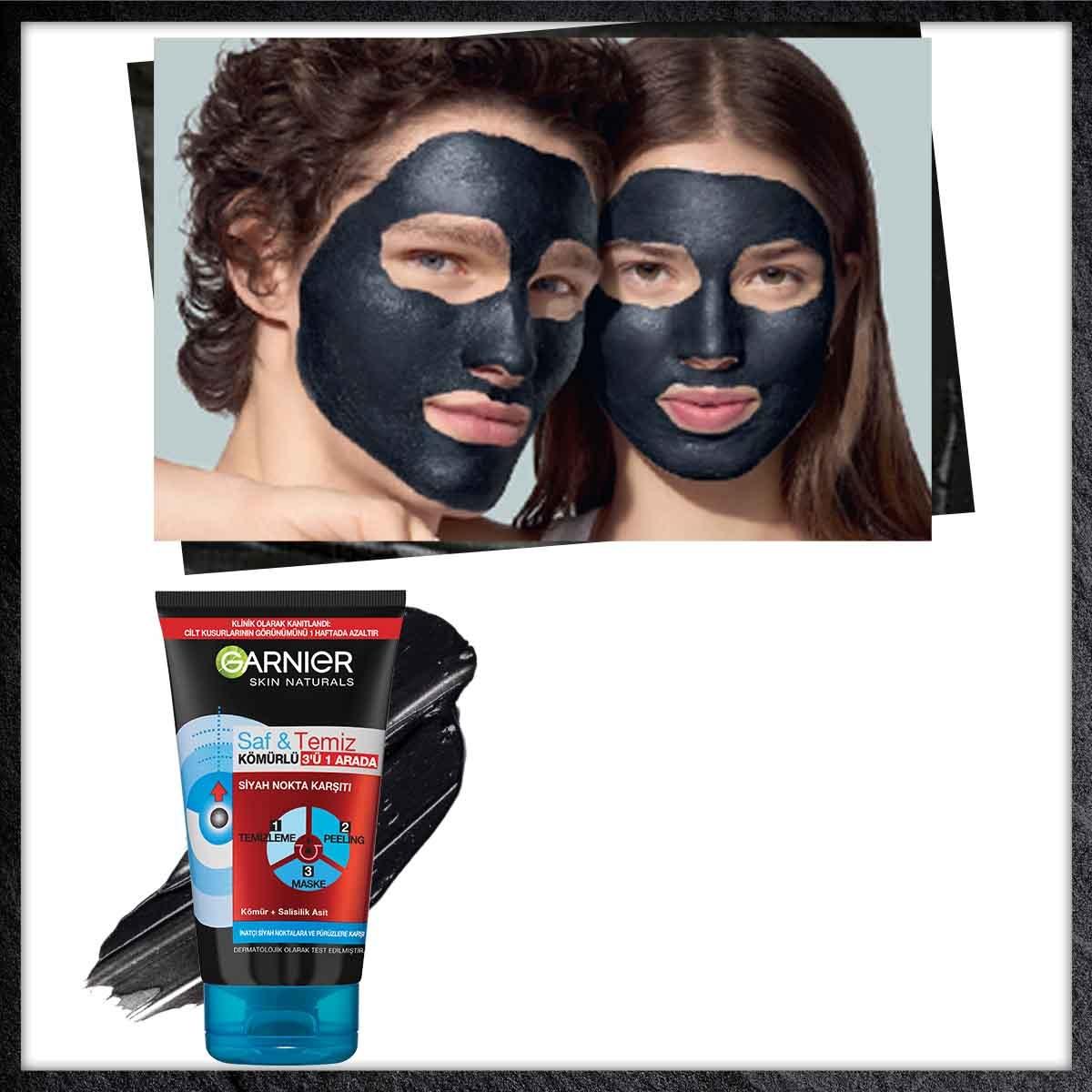 Garnier Charcoal Face Mask and Peeling Product - 3-in-1 Skincare Solution for Blackhead Removal