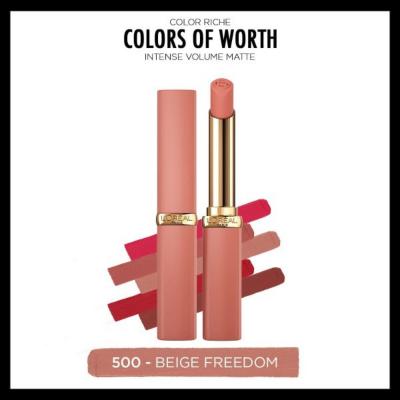 Loreal Paris Color Riche Intense Volume Matte Lipstick - 500 Beige Freedom - Long Lasting, Hyaluronic Acid for Fuller Lips