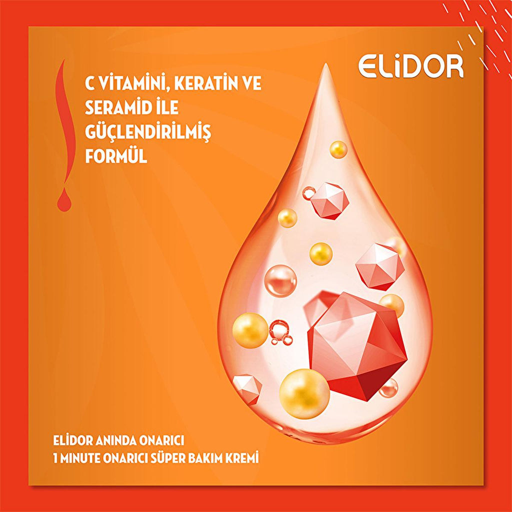 Elidor Instant Repair Hair Care Cream - 1 Minute Repair, Enriched with C Vitamin, Keratin, and Ceramide - Anti-Frizz Hair Cream for Damaged Hair