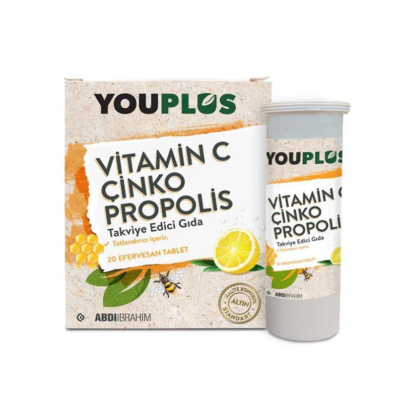 Youplus Vitamin C Effervescent Tablets with Zinc and Propolis - Immune System Support Supplement for Adults