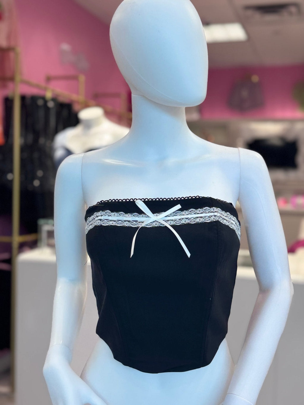 Sabrina Strapless Stretch Corset Top With Bow Detail