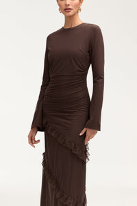 Sabrina Waterfall Mesh Maxi Dress - Espresso Clothing Veiled 