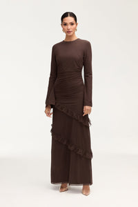 Sabrina Waterfall Mesh Maxi Dress - Espresso Clothing Veiled 