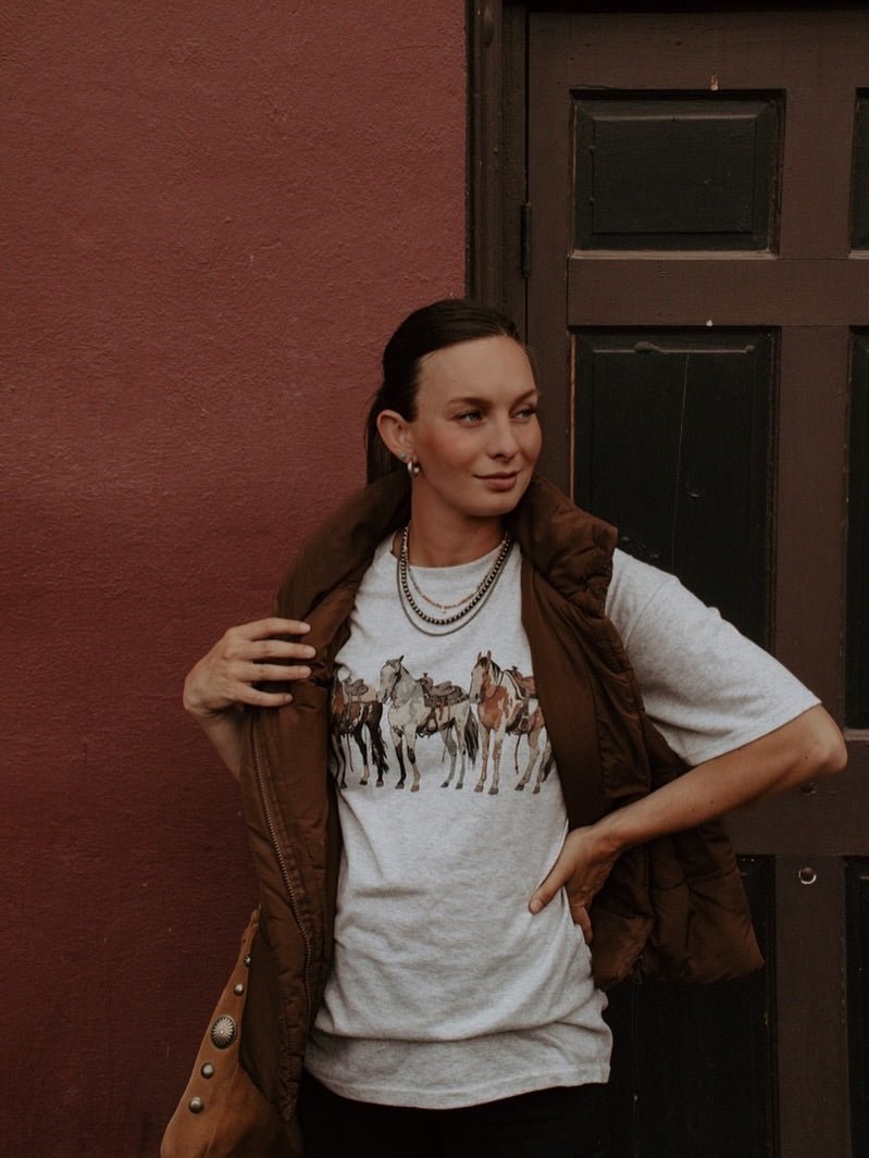 Wild Junkie Saddled Horses Graphic Tee — back view
