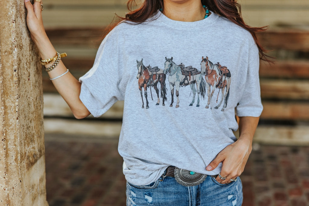 Wild Junkie Saddled Horses Graphic Tee — lifestyle context