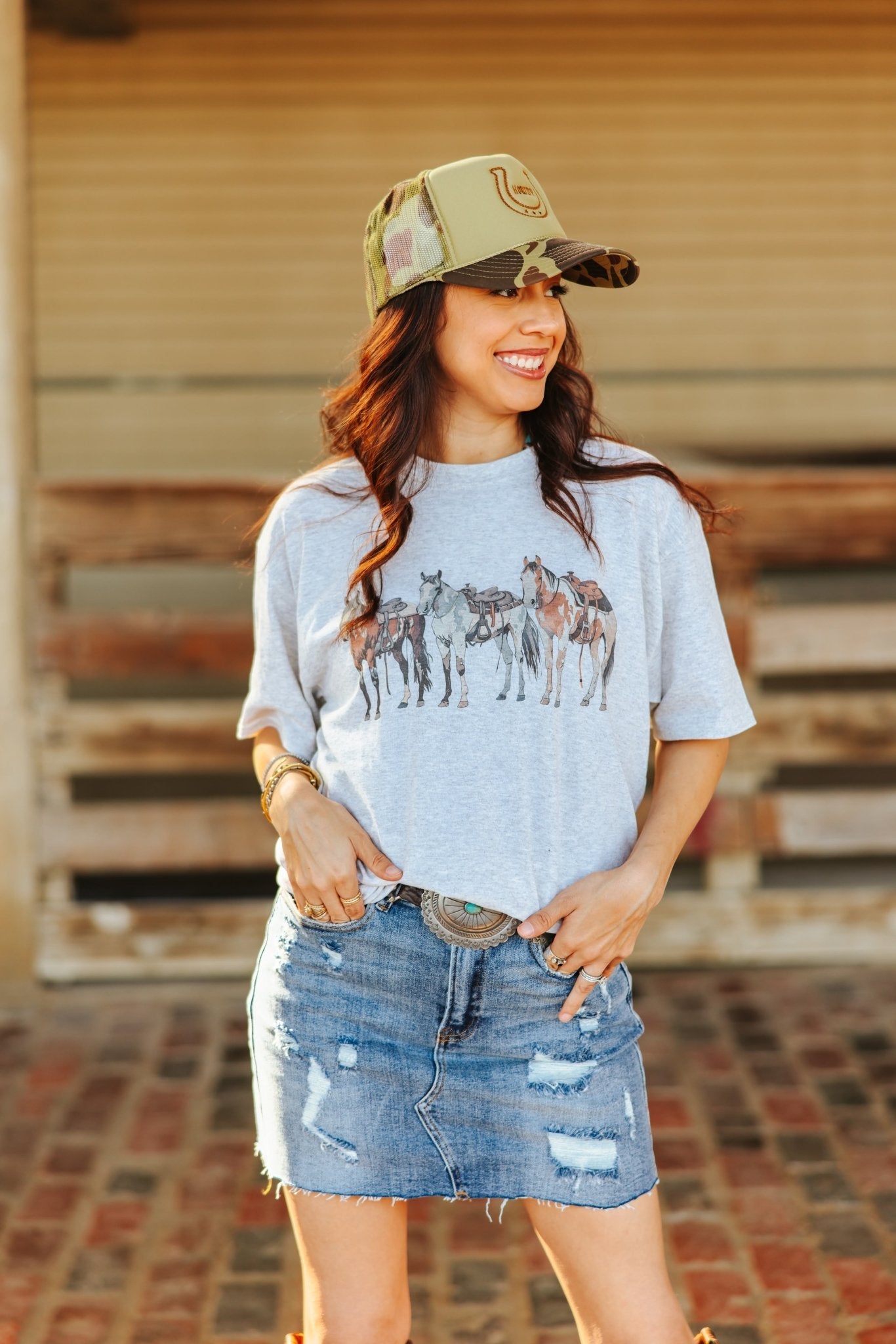 Wild Junkie Saddled Horses Graphic Tee — side view