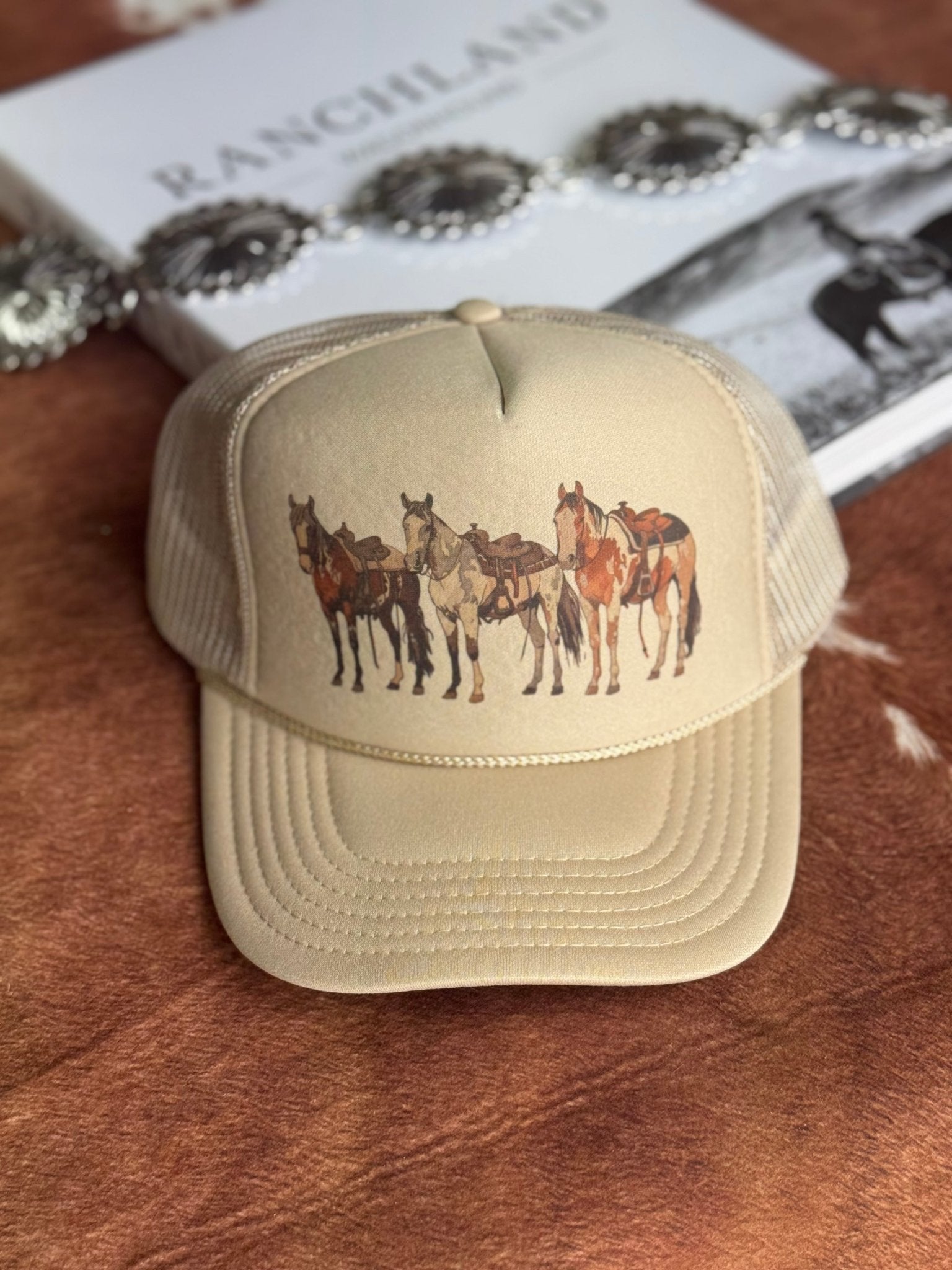 Wild Junkie Saddled Horses Trucker Hat — main product shot