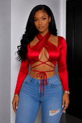 Sadie Long Sleeve Front Wrap and Cross Straps Crop Top