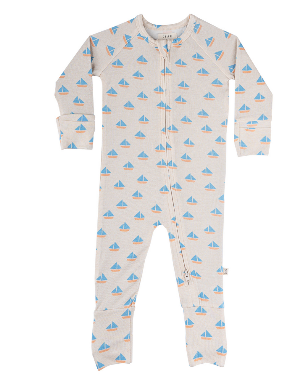 Dear Hayden Modal Convertible Footy Pajamas in Sailboats — lifestyle context