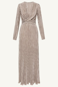 Samara Pleated Wrap Waist Maxi Dress - Taupe Clothing Veiled 