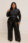 Samara Plus Size Denim Contrast Jacket And Pant Set