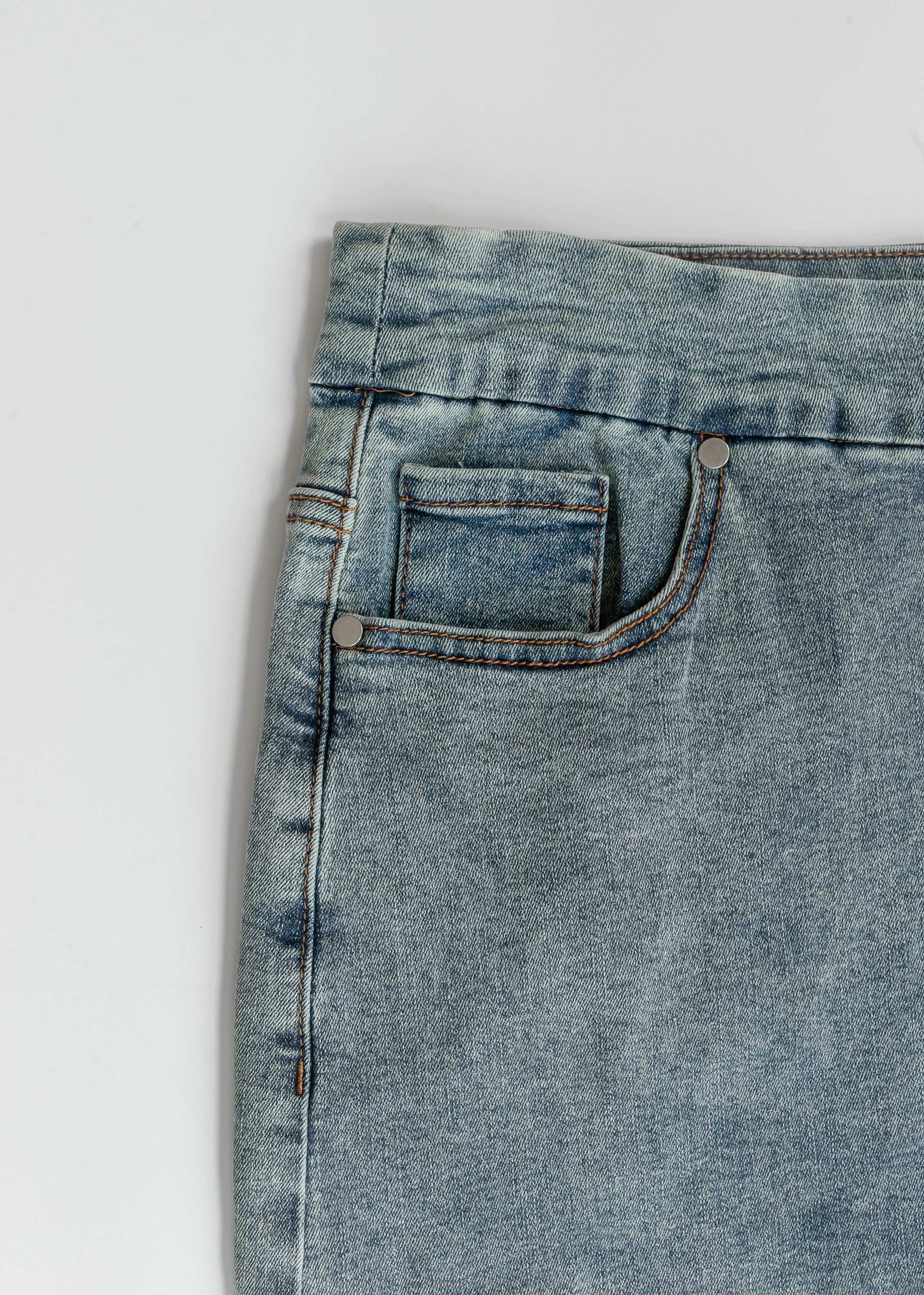 Inherit Co. Sandra Classic Wash Midi Denim Skirt — back view