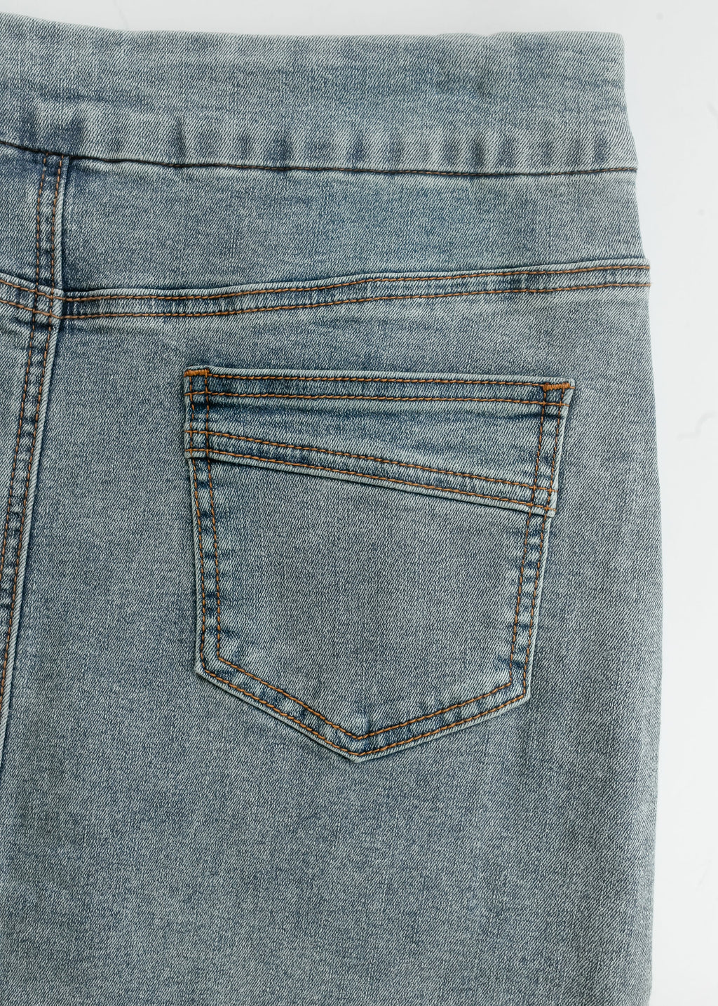 Inherit Co. Sandra Classic Wash Midi Denim Skirt — size reference