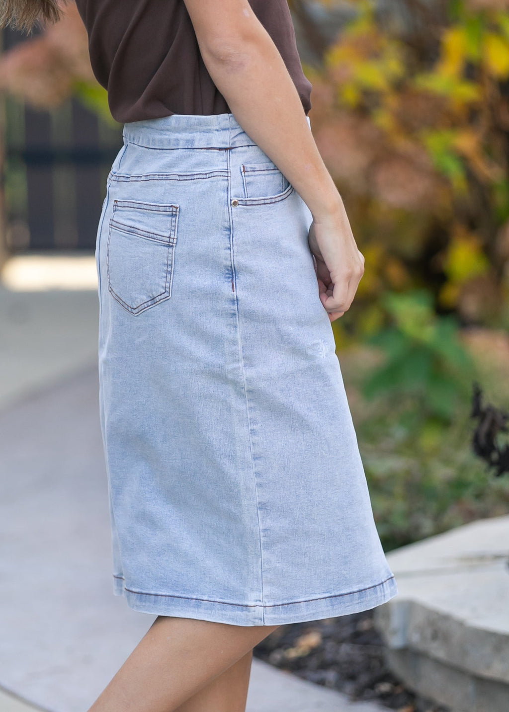 Inherit Co. Sandra Light Wash Denim Midi Skirt - FINAL SALE — side view