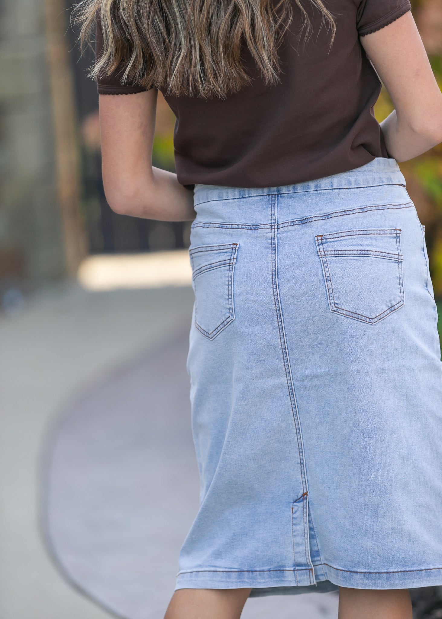 Inherit Co. Sandra Light Wash Denim Midi Skirt - FINAL SALE — color detail