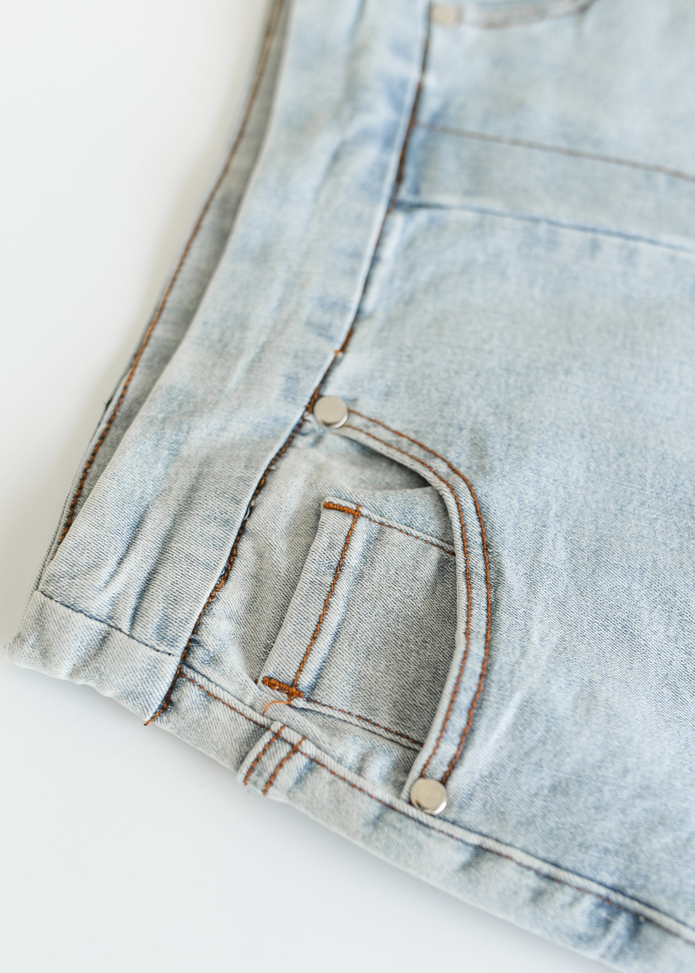 Inherit Co. Sandra Light Wash Denim Midi Skirt - FINAL SALE — side view