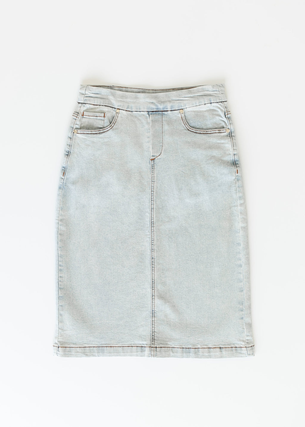 Inherit Co. Sandra Light Wash Denim Midi Skirt - FINAL SALE — feature highlight