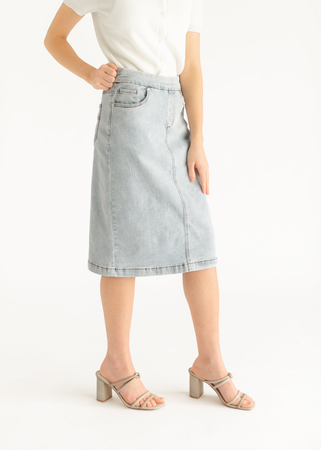 Inherit Co. Sandra Light Wash Denim Midi Skirt - FINAL SALE — main product shot