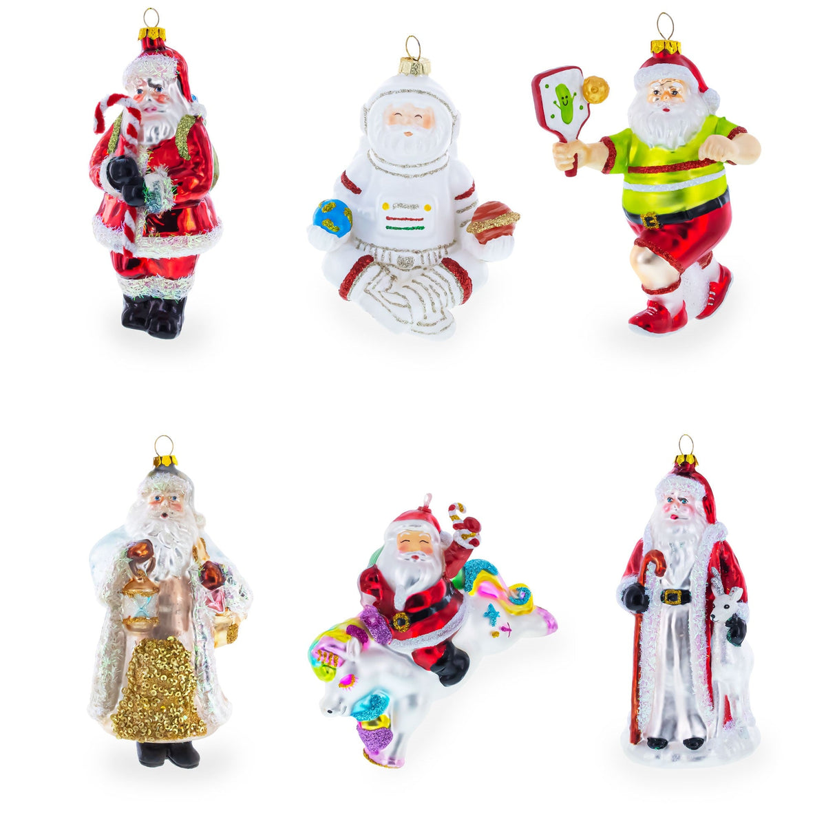 Woodland Santa with Birds Glass Christmas Ornament